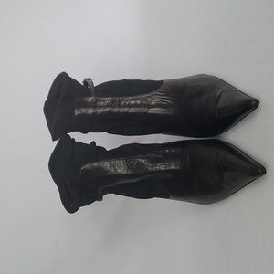 Renee extra pointy toe booty, brown leather & strech nylon. Size 11M